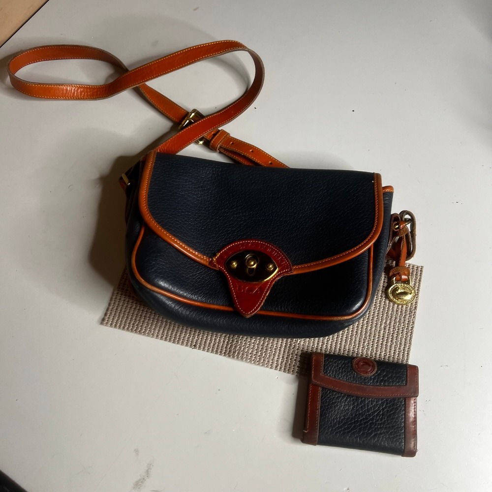 Dooney & Bourke Vintage All Weather Leather Crossbody Bag Navy Tan USA & Wallet